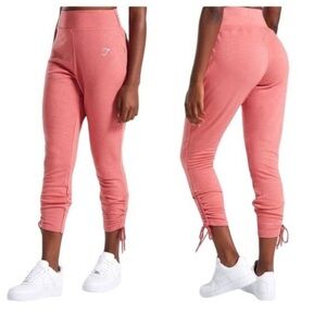 Gymshark Ruched Slim Fit Joggers Pink Cotton Blend Athleisure Women's M